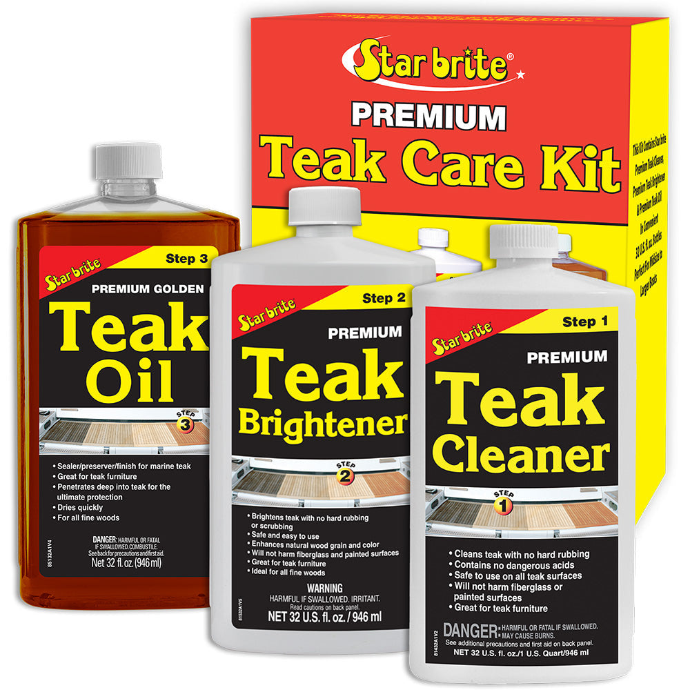 Star brite Premium Teak Care Kit - Step 1, Step 2, Step 3 - 32 oz