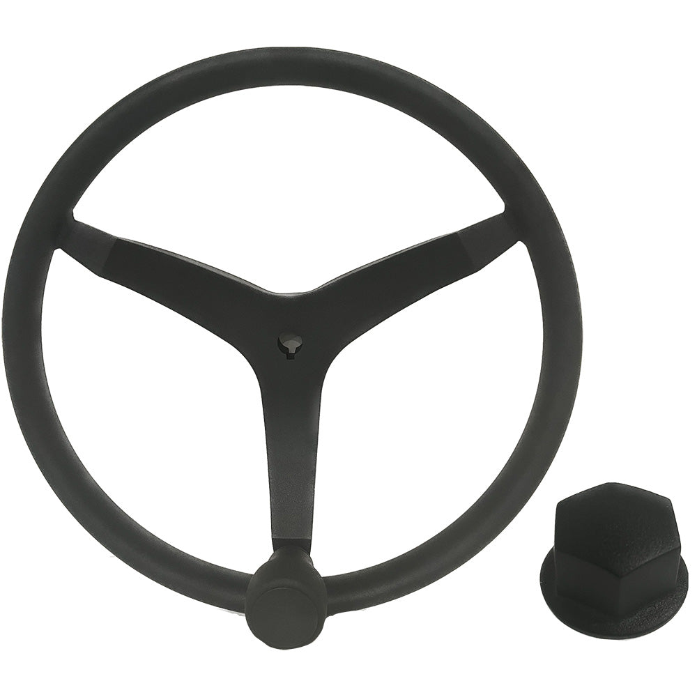 Uflex - V46 - 13.5" Stainless Steel Steering Wheel w/Speed Knob Chrome Nut - Black