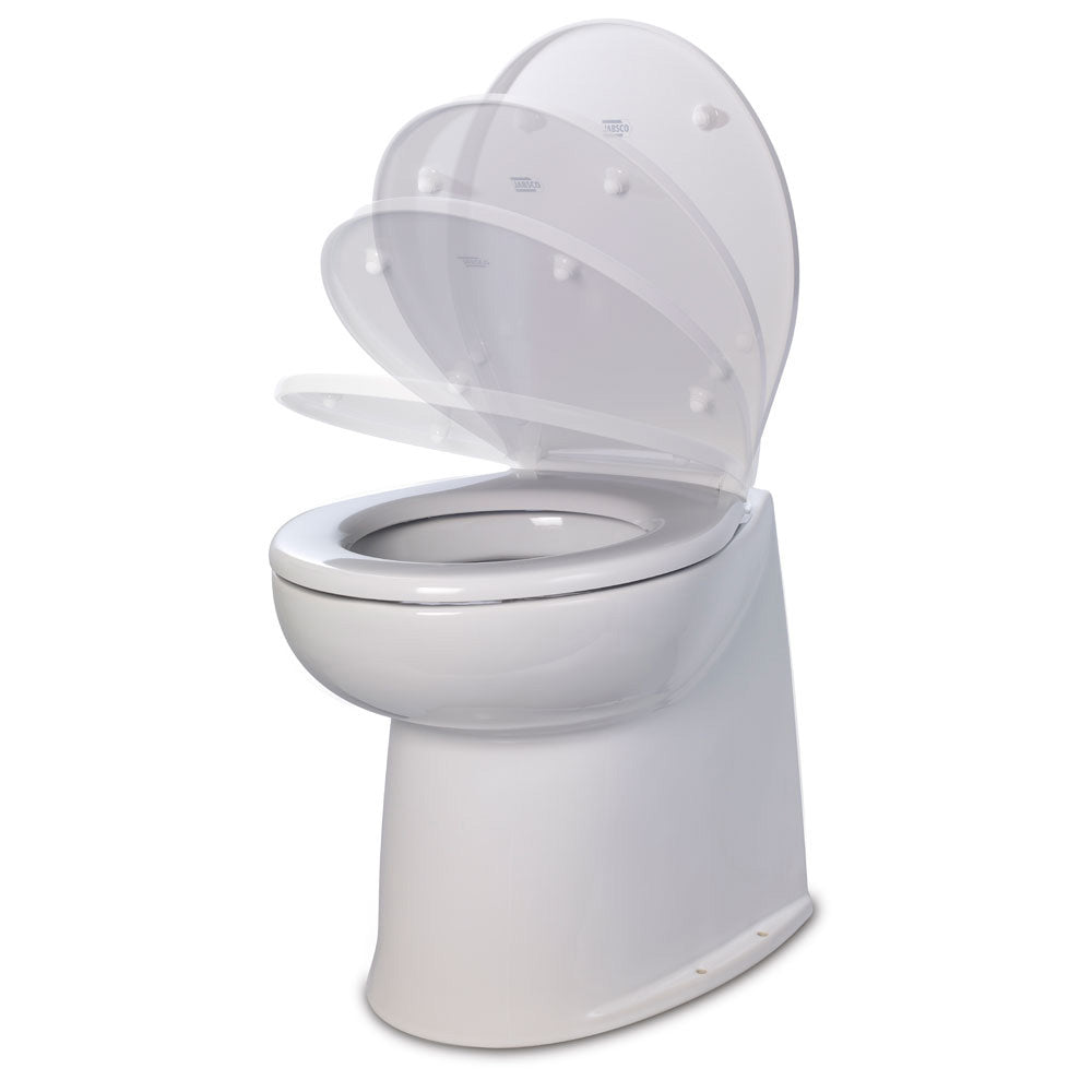 Jabsco Deluxe Flush 14" Straight Back 12V Raw Water Electric Marine Toilet w/Remote Rinse Pump Soft Close Lid