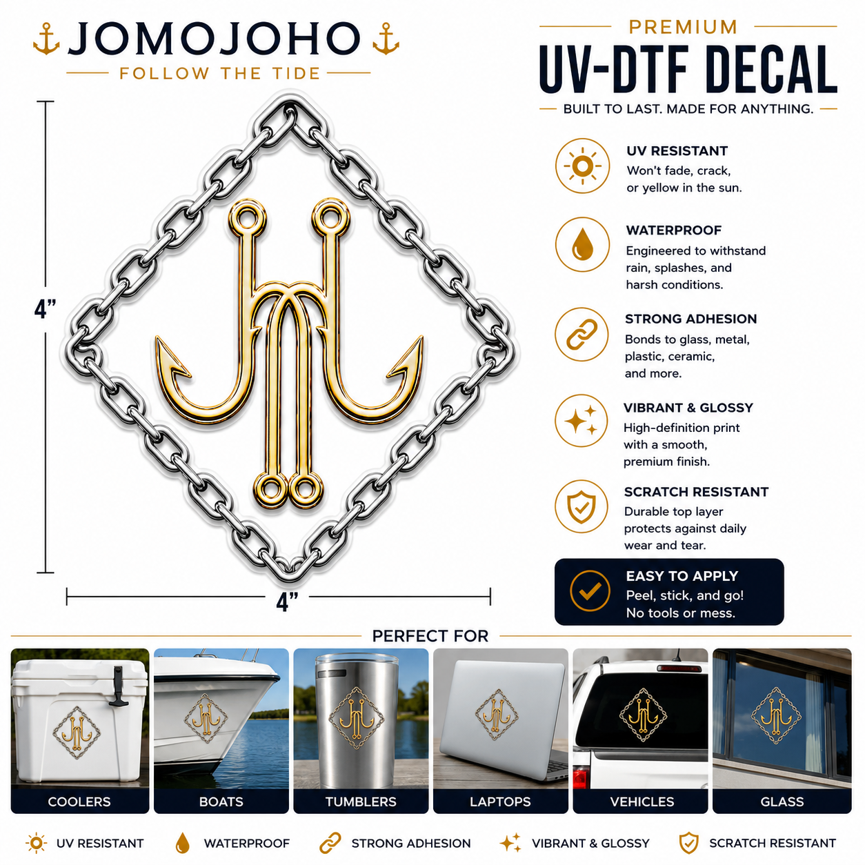 Hook & Chain™ Gold Edition UV-DTF Decal (No Background)