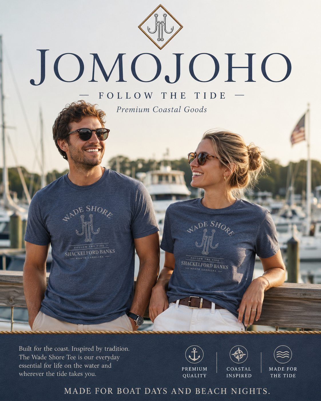 Wade Shore Navy Heather T Shirt