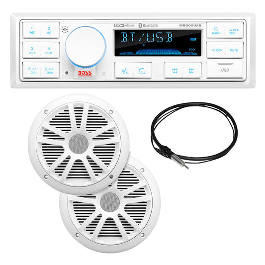 Boss Audio MCK500WB.6 Kit w/MR500UAB, 2 MR6W Speakers, MRANT10 Antenna,  White Remote