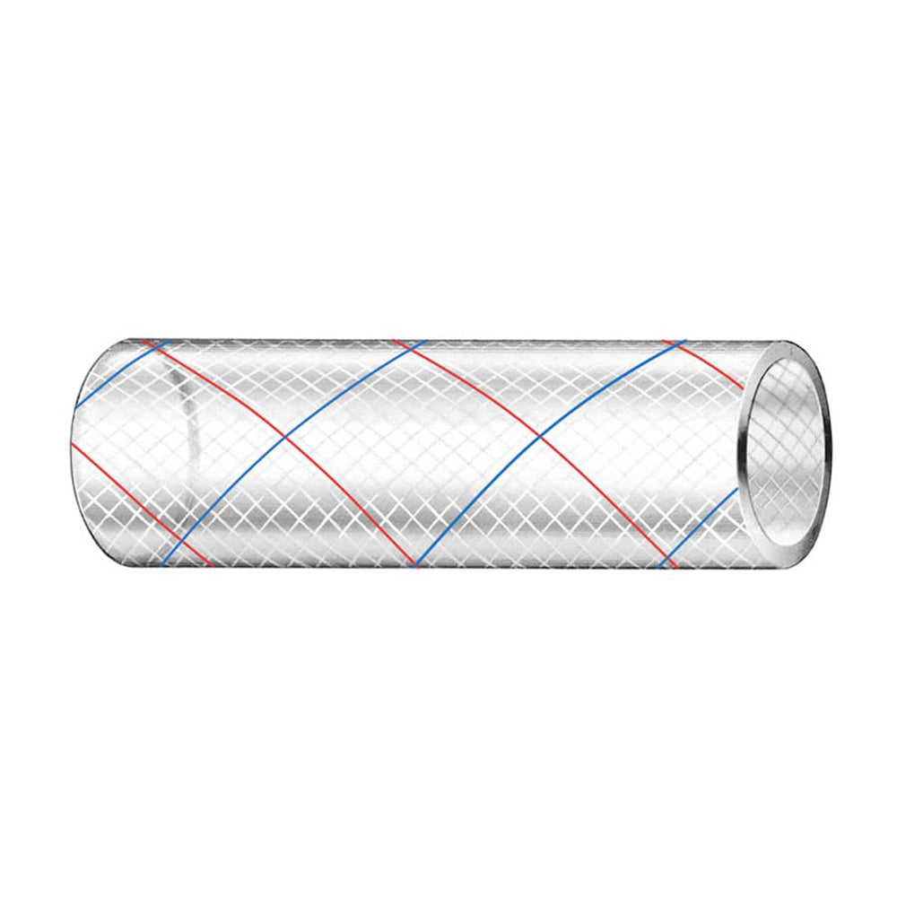 Trident Marine 1/2" x 50' Clear Reinforced PVC Hose Tubing Red  Blue Tracer
