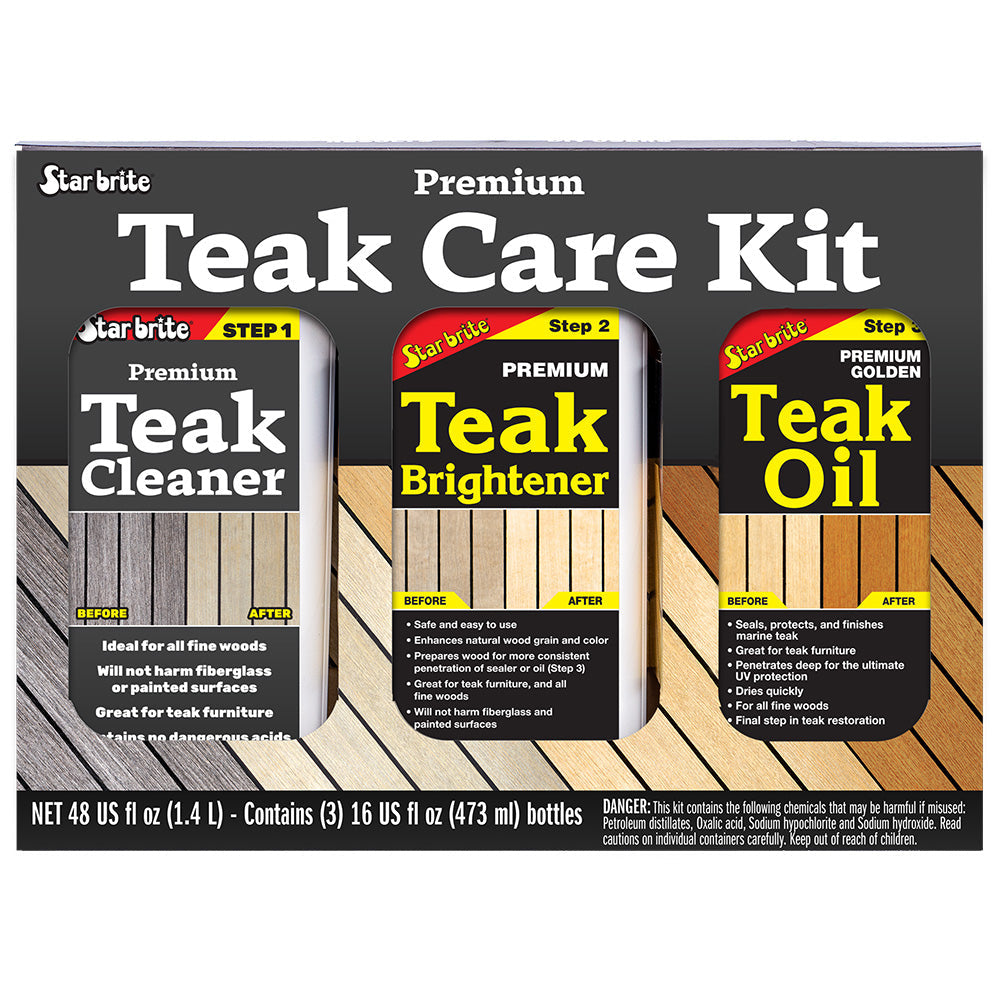 Star brite Premium Teak Care Kit - Step 1, Step 2,  Step 3 - 16 oz