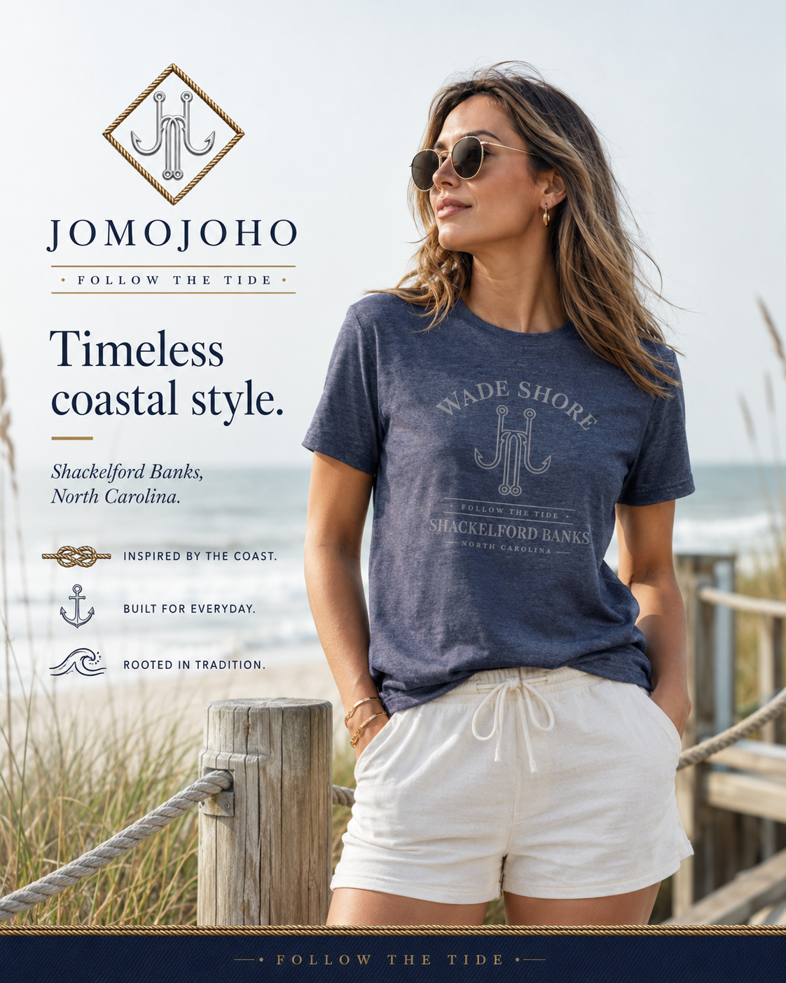 Wade Shore Navy Heather T Shirt