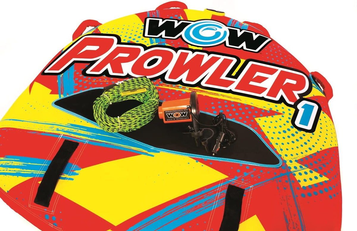 WOW Watersports Prowler Towable 1 Person 1P Starter Kit with 12V Pump and 1K Tow Rope
