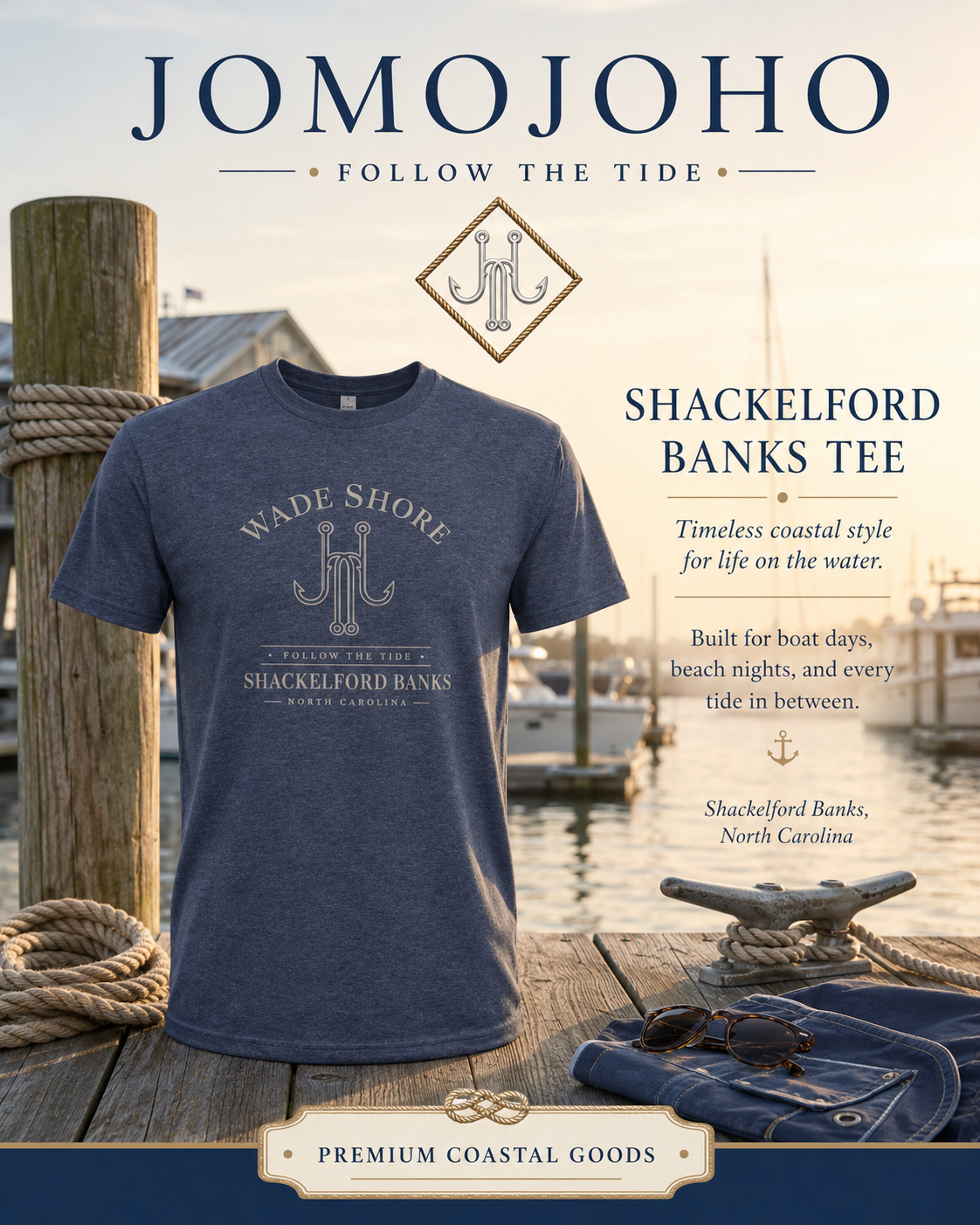 Wade Shore Navy Heather T Shirt