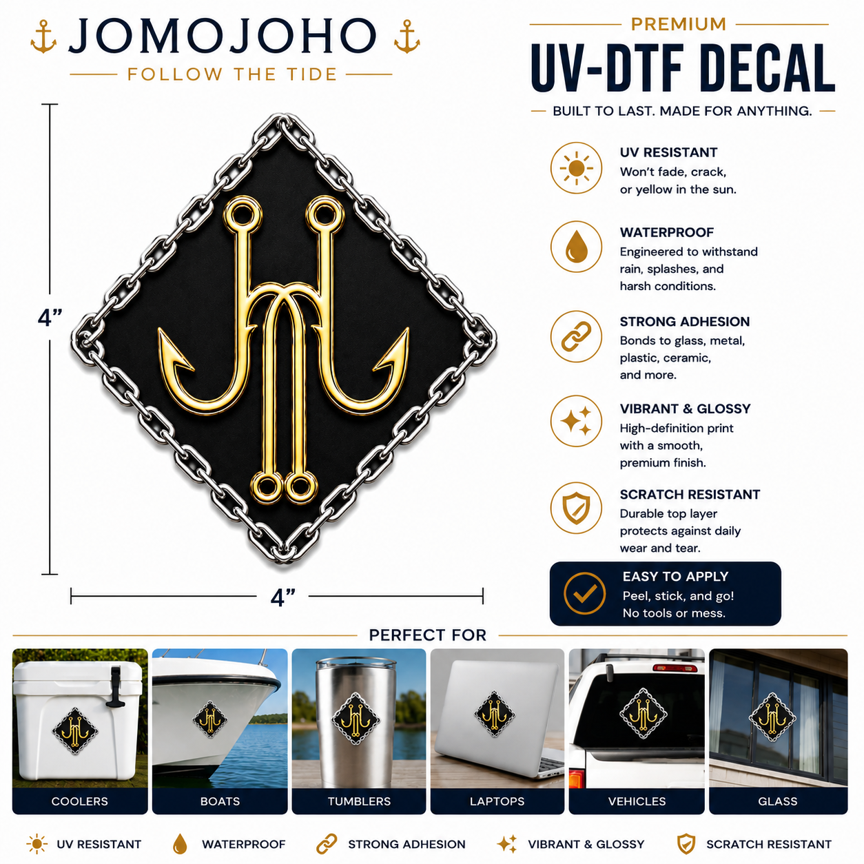 Hook & Chain™ Gold Edition UV-DTF Decal (Black Background)