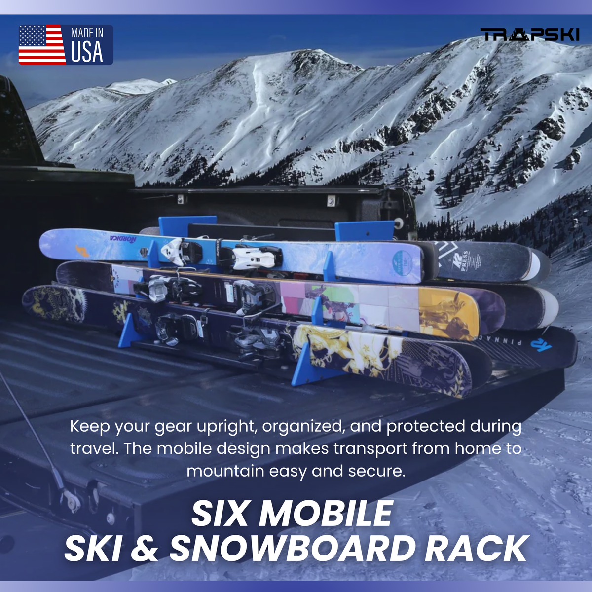 TRAPSKI SIX PACK All Mountain/Race/XC Ski and Standard Stance Snowboard Rack