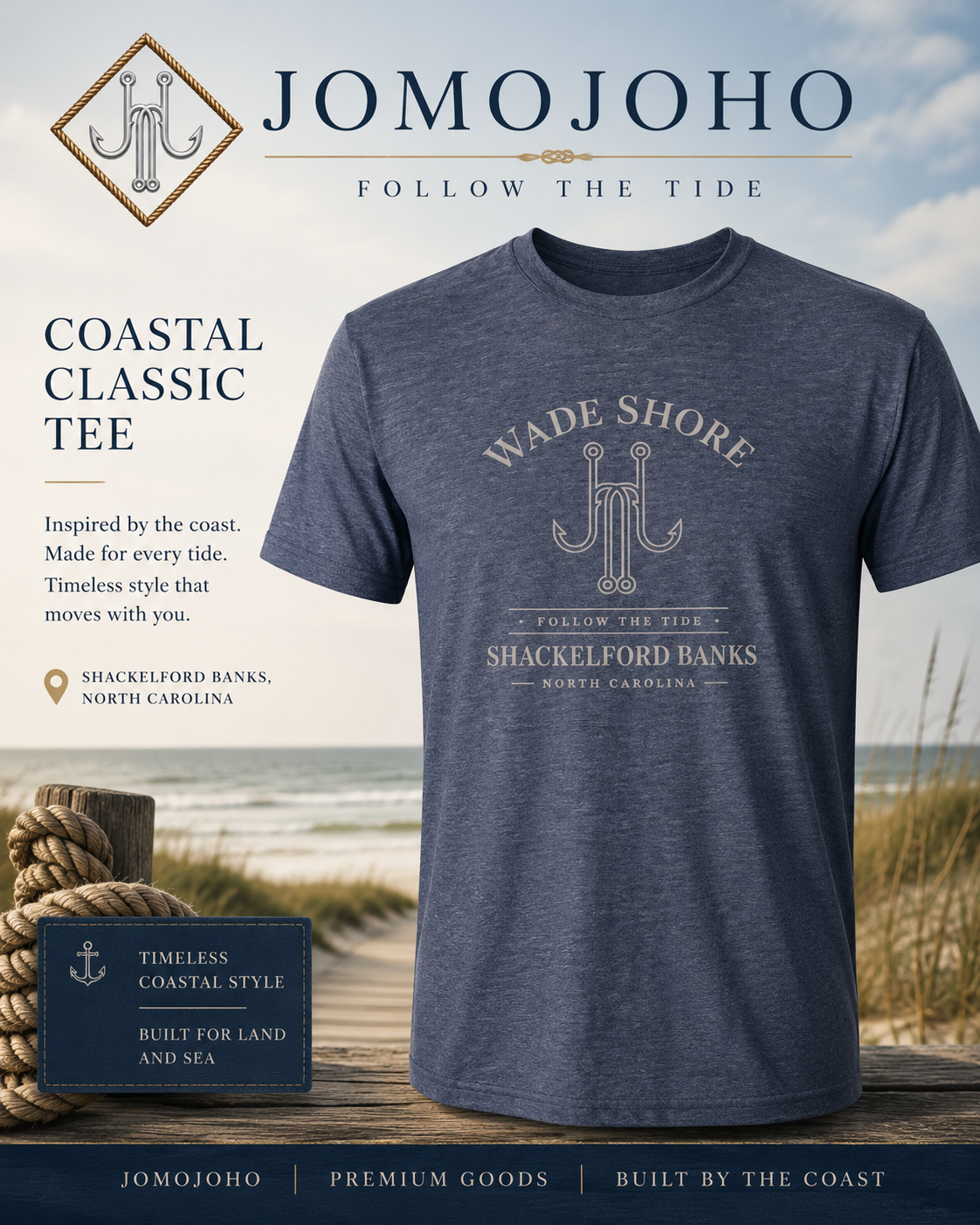 Wade Shore Navy Heather T Shirt
