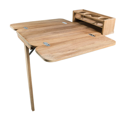 Whitecap Cockpit Table w/Folding Leaves  4 Cupholders - Teak