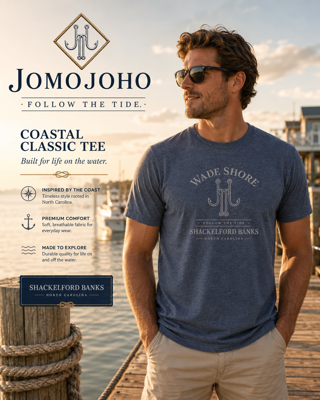 Wade Shore Navy Heather T Shirt