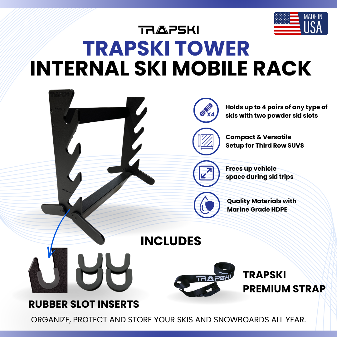 TRAPSKI Tower with Security Strap | Ski Mobile Rack | Inside SUVs, Vans, Crossovers & Hatchbacks