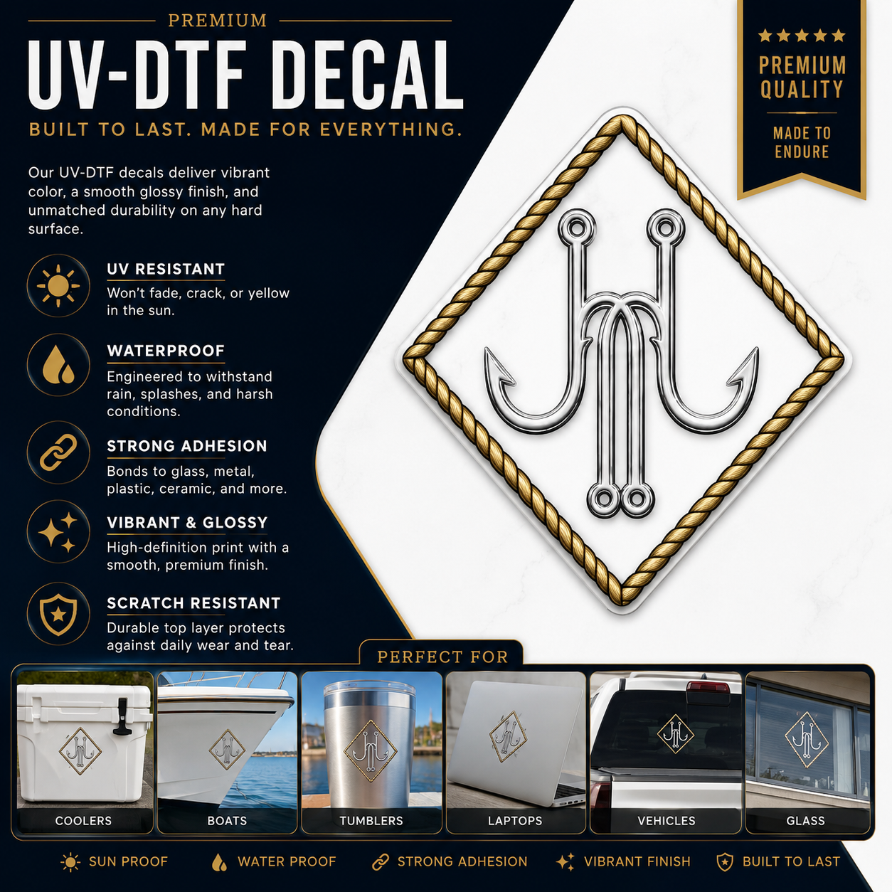Hook & Rode™ Silver Edition UV-DTF Decal (White Background)